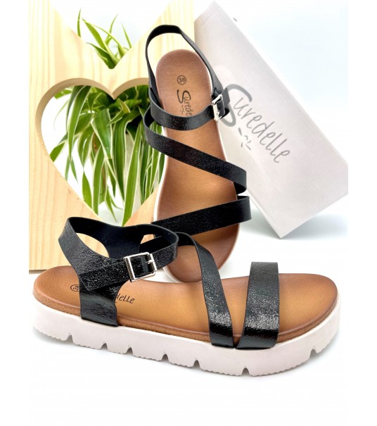 Sandale Compensée Noir Irisée 2