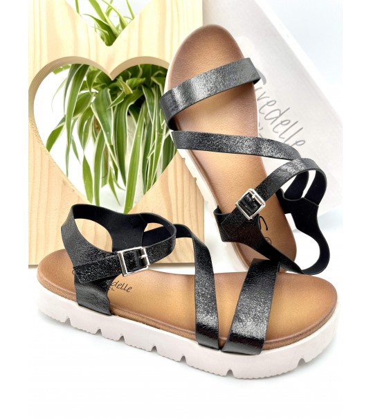 Sandale Compensée Noir Irisée