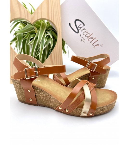 Sandales Compensées Marron...